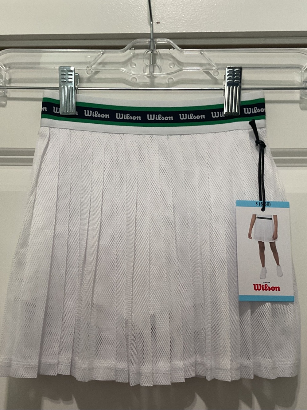 Wilson White Pleated Tennis Skirt with Green and Black Waistband